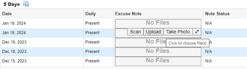 Example of Excuse Note upload page